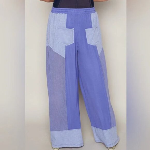 POL Iris Purple Wide Leg Palazzo Pants Jersey & rib mix w raw edge detail S,M,L - Picture 3 of 3